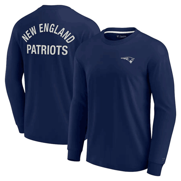 Men's New England Patriots Navy Signature Unisex Super Soft Long Sleeve T-Shirt - Click Image to Close